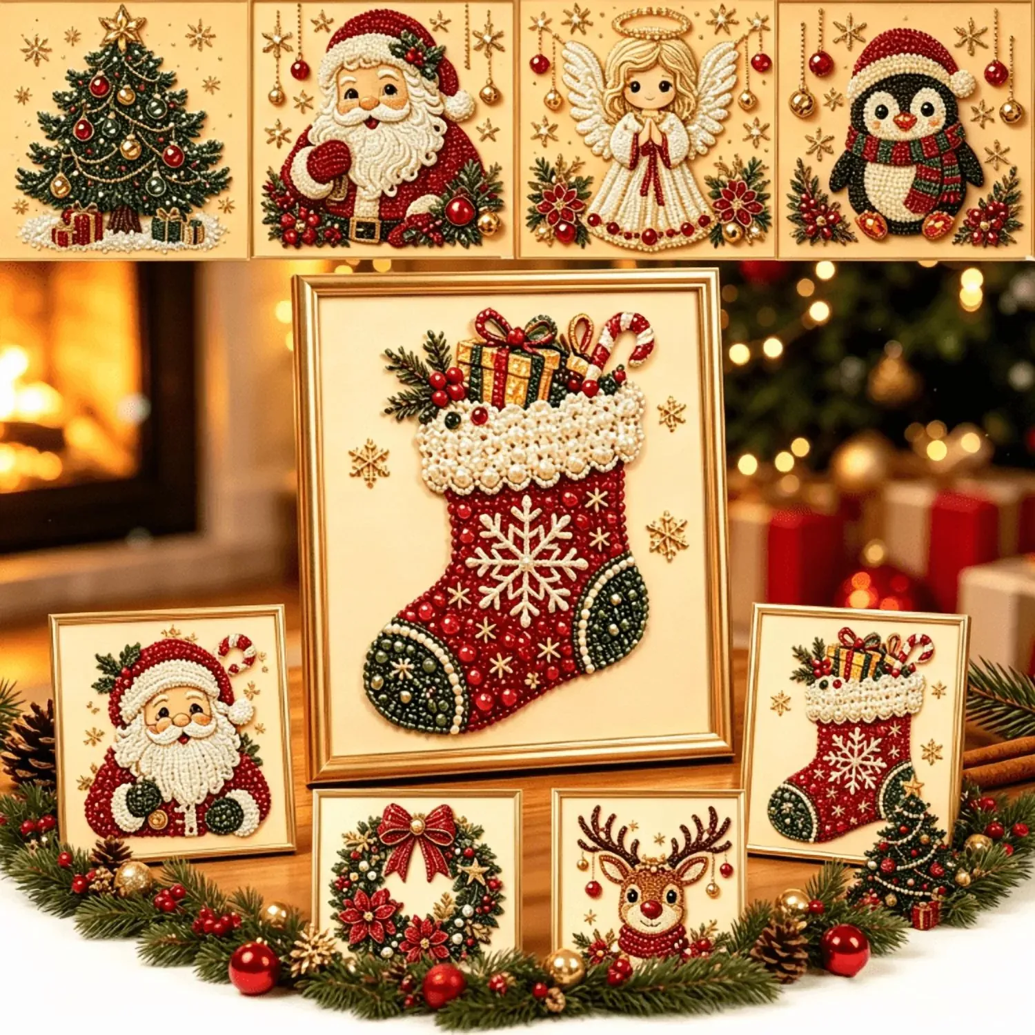 Christmas Pearl Diamond Painting Kit with Frame — Beginner Bead Art (6-Pack)